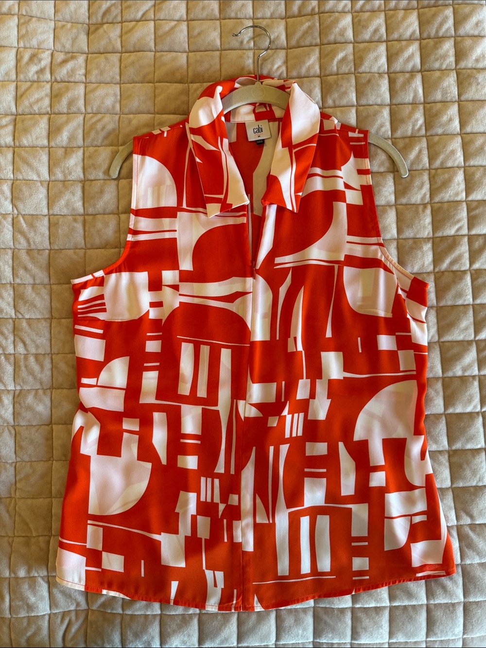 CAbi Red & White Geometric Sleeveless Button-Front Blouse